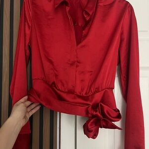 Express Vibrant Red Satin Blouse